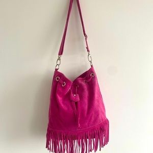 New Fuchsia Pink Genuine Suede Handbag with Fringe.